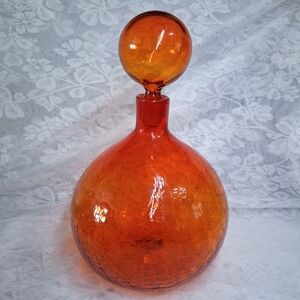 Vintage Blenko Glass Decanter Bottle 636L(?) Tangerine Crackle